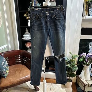 True Religion Women Celebrity Brianna Vintage Destroyed Boyfriend Jeans Size 25